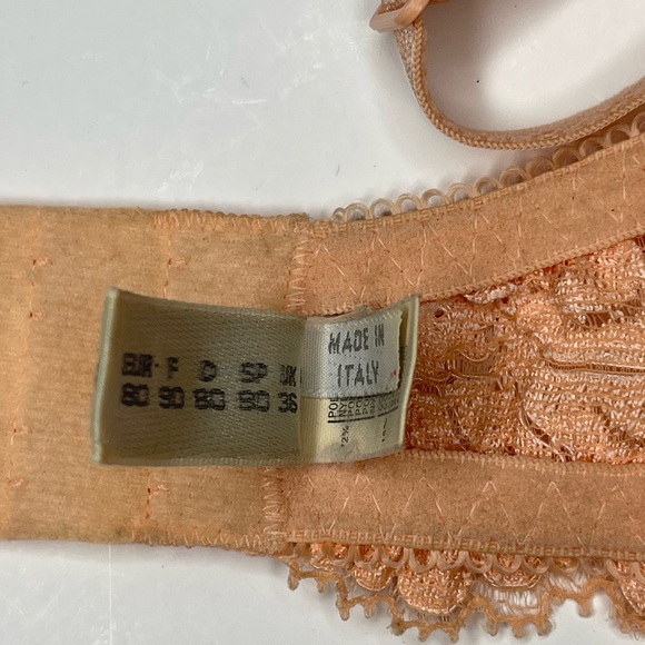 Vintage La Perla 3 Underwire Lined Bra Floral Lace Uplift Orange Cream - Picture 3 of 4